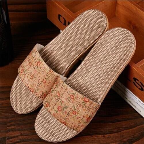 Wholesale Ladies Flax Slippers Indoor Bathroom Home Shoes Womens/Men Couple Linen Slides Female/Male Flip Flops Beach Sandals