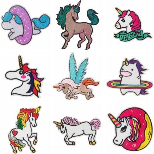 Wholesale Unicorn Patches Iron On Sewing Embroidered Animal Applique for Jacket Clothes Stickers Badge DIY Apparel Accessories