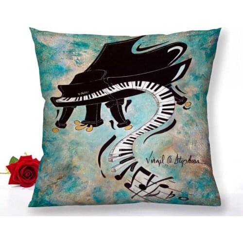 Custom Music Art Paint Zipper Pillowcase Home Decoration Satin Fabric Square Pillowcase 40x40 60x60cm Bedroom Pillow Cover 1.15