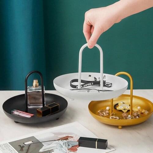 Storage Tray Portable Makeup Organize Wrought Iron with Handle Storage Holder for Dresser Storage Trays