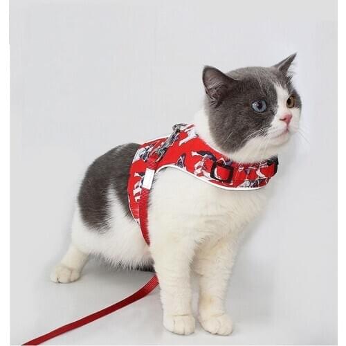 New cat traction rope vest-style cat chest harness reflective anti-Break free Polyester Mesh Harness pet traction rope