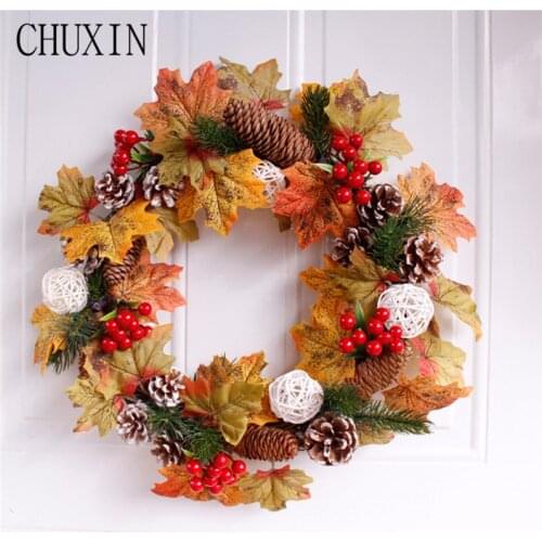 Christmas simulation Maple leaf peony berry wreath Thanksgiving decoration artificial garland home wedding door wall decoration