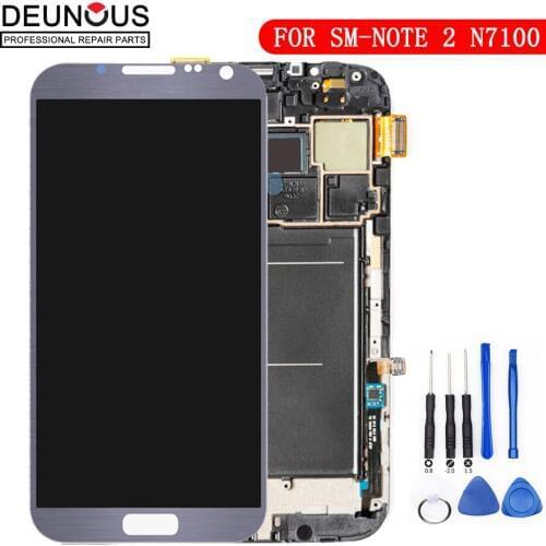 Screen For Samsung Galaxy Note 2 N7100 LCD Touch Digitizer Sensor Glass Assembly With Frame For Galaxy Note 2 Display N7105