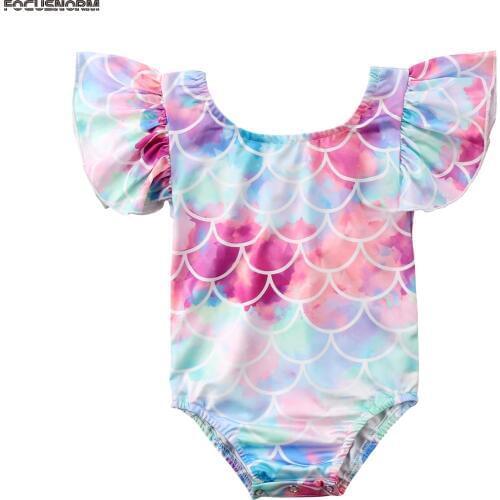 Newborn Kids Baby Girls One-Piece Bikini Swimwear Swimsuit Bathing Suit Costume Flying Sleeves Printed Swimwear