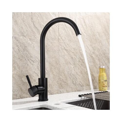YOOAP Matt black Single Cold kitchen faucet swivel kitchen tap, Europe style total sink tap 304 stainless steel faucet kitchen