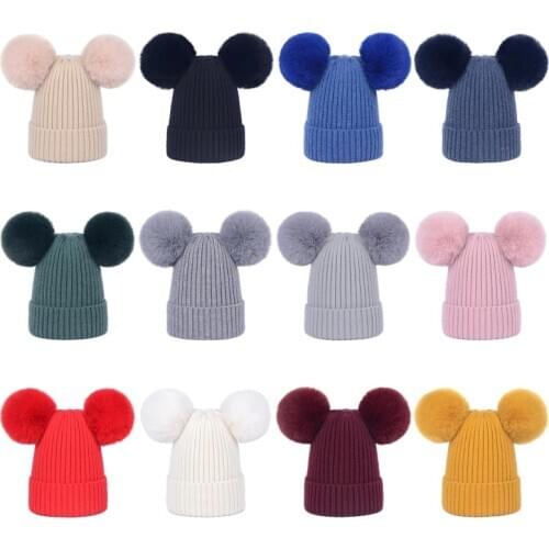 Baby Girl Baby Boy Warm Winter Hat Soft Wool Fur Ball Pompom Knitted Hat Cute Hemming Beanies Cap Baby Bonnet For Newborns
