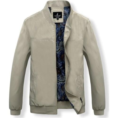 Middle-aged thin autumn men Jacket casual stand collar outerwear dad wear Long Sleeve zipper Coats O-neck solid Plus Size 4XL