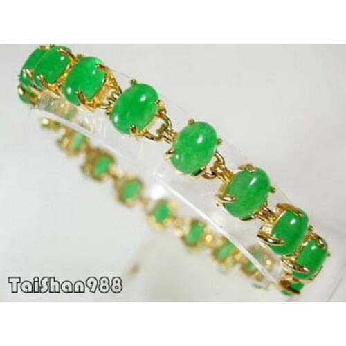 Green stone Beads 18KGP Link Bangle Bracelet AAA style Fine jewe Noble 100% Natural stone 5.26