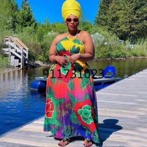 Polyester Dresses For Women 2021 Summer Sexy African Spaghetti Strap Party Dress Tunic Night Club Sleeveless Long Maxi Dresses