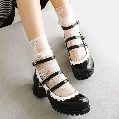 2021 Brand New Shoes Women Plus Size 46 Buckles Skidproof Platform Chunky Heels Sweet Lolita Style Mary Janes Pumps