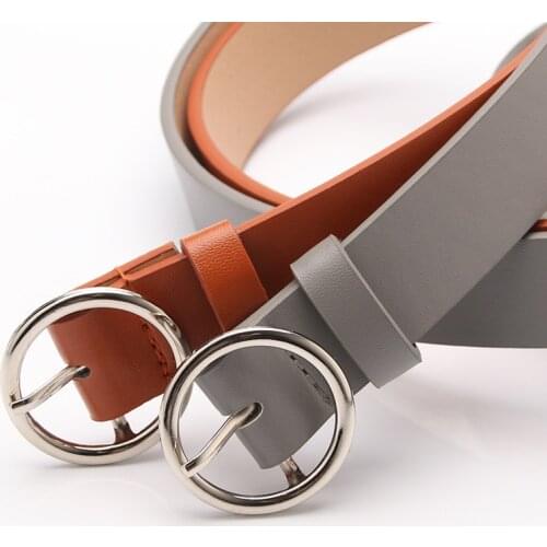 Ladies leather professional dress belt new round pin buckle leather wild jeans with narrow fashion students