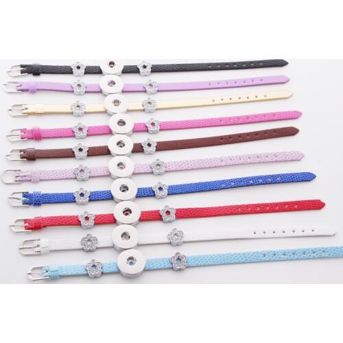 10colors Interchangeable Snap Bangles Jewelry PU leather buckle bracelet for women Fit 18mm Snaps Diy Snap Buttons bracelet
