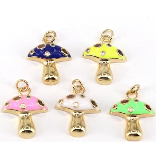 10Pcs Colorful CZ Micro pave Mushroom Shape Pendant, Gold Filled Enamel Mushroom Charm, Necklace Bracelet Charm Pendant,16x15mm