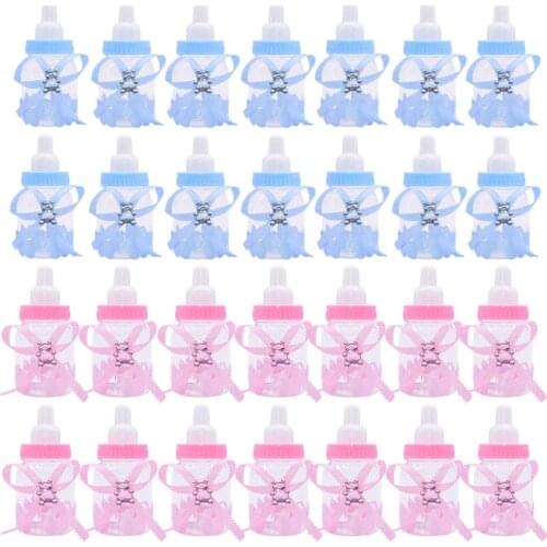 12Pcs 9x4cm Transparent Plastic Feeder Bottle Candy Box Cute Blue/pink Wedding Birthday Baby Shower Cake Topper Party Supplie