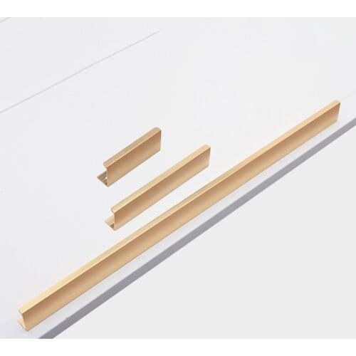 2 Pieces Simple Invisible Handle Cabinet Drawer Handle Modern Cabinet Door Drawing Golden Elongated Handle