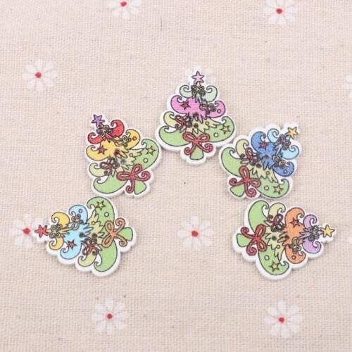 20pcs Christmas Tree Wooden Sewing Buttons Natal Decoracao Madeira Mixed Handmade Scrapbooking Crafts Supplies 24x30mm