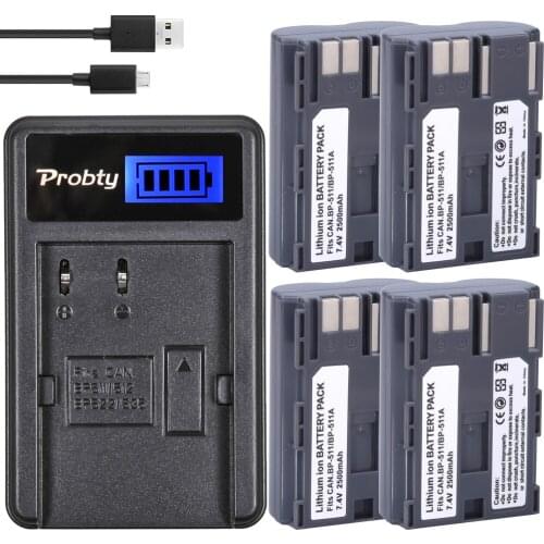 4Pcs BP-511 BP511A Battery + LCD Charger For Canon EOS 10D 20D 20Da 30D 40D 50D 300D D30 D60 PowerShot G1 G3 G3X G5 G G2 Camera