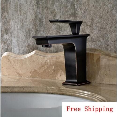 Antique ORB wash basin faucet cold hot, Oil Rubbed Bronze basin faucet mixer water tap, Copper bathroom sink basin faucet black