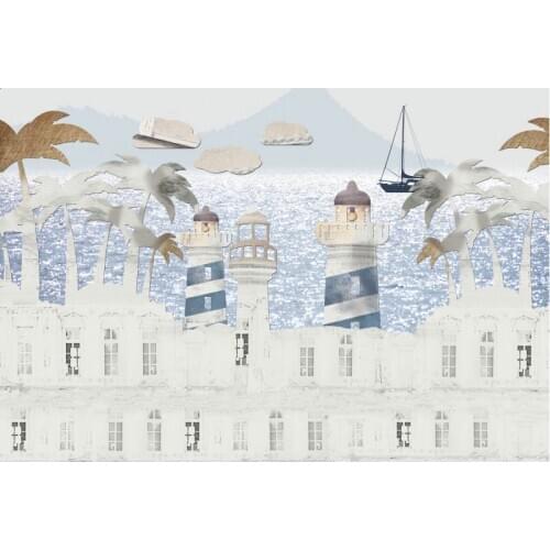 White Seaside Castle Scenery Backdrop Party Room Decor Photo Booth Studio Prop