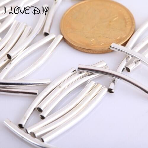 Wholesale 100Pcs/Lot Tibetan Silver Color Smooth Curved Tube Connector Long Tube Charm Beads for Jewelry Making Bracelets