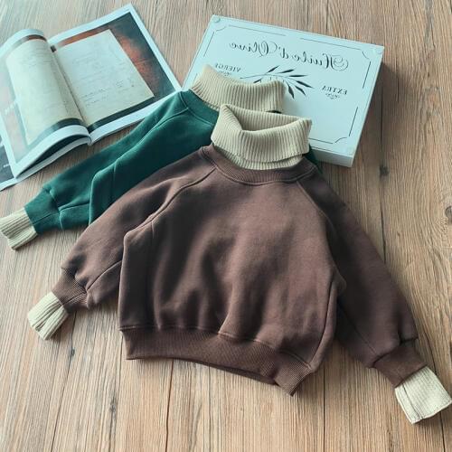 Kids Pullovers Sweaters Baby Clothes 2019 New Boys and Girls Turtleneck Casual T-shirt Childrens Velvet Thick Top Sweatshirt