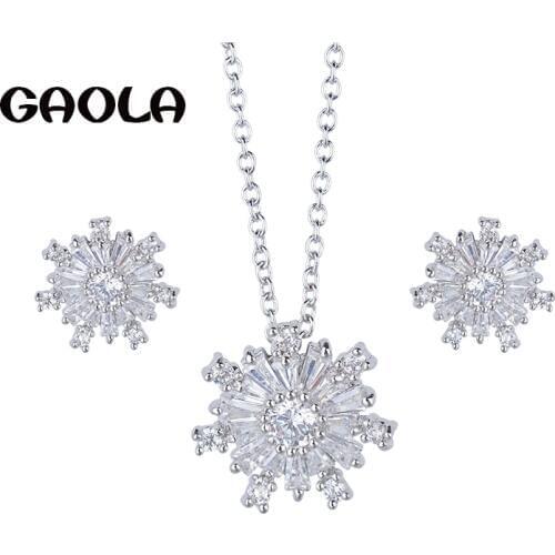 GAOLA Christmas Day Snow Flower Crystal Jewelry Silver Color Children Jewelry Sets For Girls GLDT0724