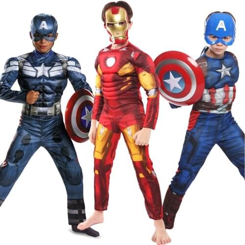Kid Superhero Muscle Costume Halloween Captain Optimus Prime Jumpsuit America Purim Fantasia Fancy Dress