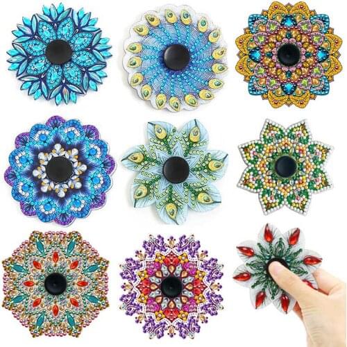 DIY Diamond Painting Mandala Fingertip Spinner Double Sided Drill Resin Colorful Spinning Anti Stress Toy for Kids Adult Gift