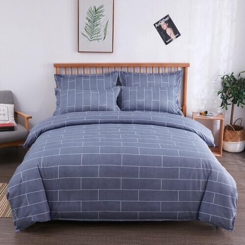 Europe Simple Bedding Set Duvet Cover Sheet Pillowcase Blue Lattice Bed Linens 200x230cm Single Size Home Textile