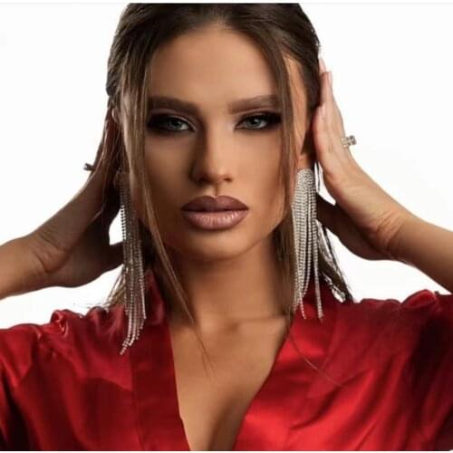 Geogous Shiny Rhinestone Tassel Dangle Earrings For Women Fashion Jewelry Bridal Wedding Statement Earrings Accessories Hot Sale