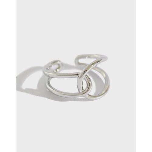 INS SIMPLE 100% Authentic 925 sterling silver CROSS tWIST Lines interwoven Cross Wide Ring adjust TLJ863