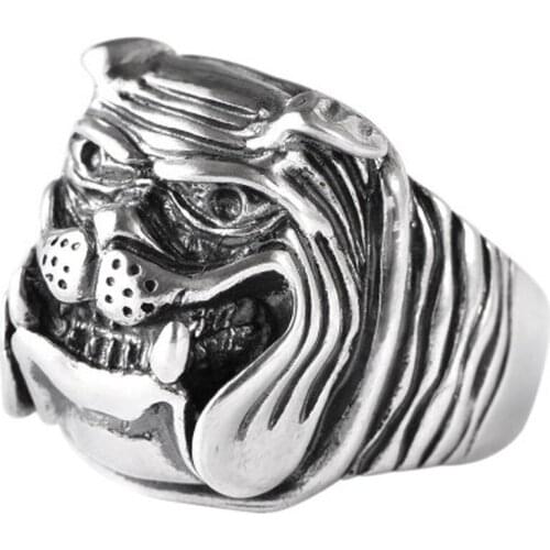 925 sterling silver retro Thai silver bulldog fierce dog ring fashion hip-hop personality ring