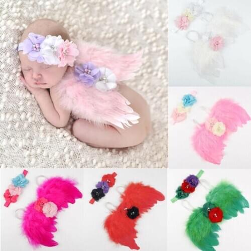 Newborn Kids Baby Girls Boys Wings+Headband Flower Costume Photo Photography Prop Outfits