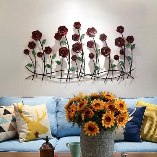 Creative Home Wrought Iron Wall Decoration Flowers Soft Wall Decoration Mediterranean Retro Wall Decoration Wall Hanging
