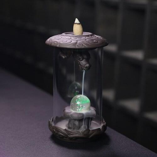 Purple Sand Backflow Incense Burner Dragon Spit Beads LED Light Incense Burner Zen Sandalwood Home Desktop Viewing Ornaments