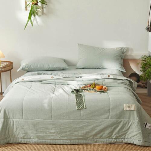 Papa&Mima Japanese Light Green Summer Air Conditioning Quilt Linen Throws Blanket Washable Cotton Plaids Twin Queen Size