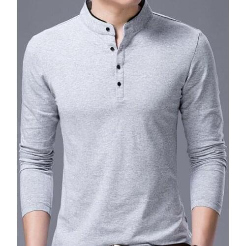 Mens Boys T-shirt Stand-up collar Long sleeve Cotton coat