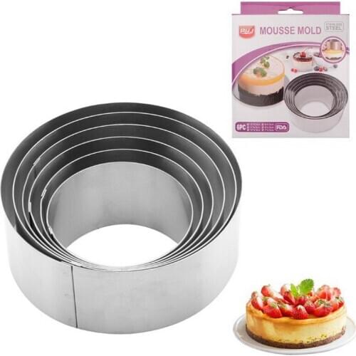 Stainless Steel Round Mousse Ring Set of 6 Household Cake Mold Sets Kitchen Baking Tools Cookie Cutter FREE SHIPPING