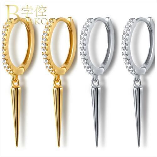 Real 925 Silver Earrings For Women Gold Spike Earrings Girl Ear Bone Piercing Earring Punk Female Zircon Geometric aretes K5