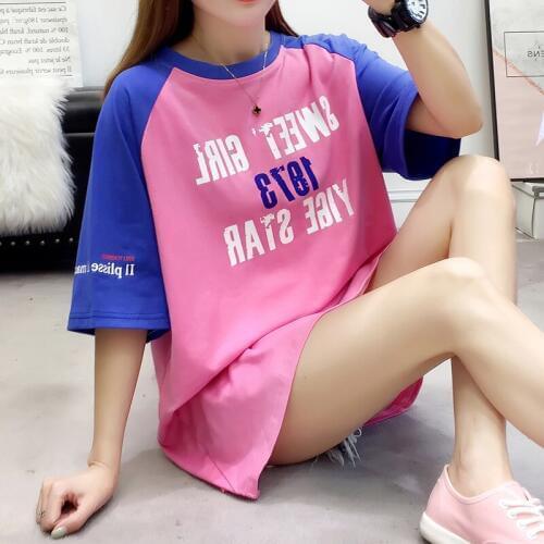 New Short-sleeved T-shirt Womens Loose Long 2021 Summer Korean Wild Letter Printing Half-sleeve Shirt Short Sleeve