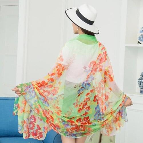 New Flower Scarf Female Print Large Shawl Spring Summer Travel Scarf Seaside Holiday Sunscreen Beach Shawl