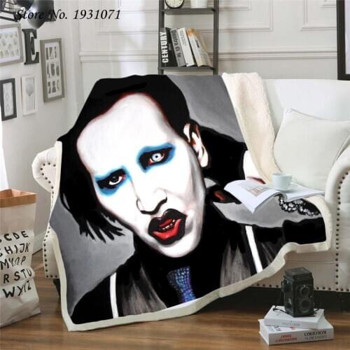 NEW Marilyn Manson 3D Printed Fleece Blanket for Beds Thick Quilt Fashion Bedspread Sherpa Throw Blanket Adults Kids 04