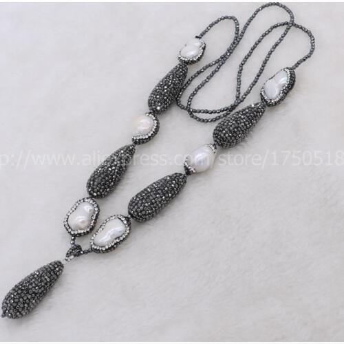 Fashion Bohemia necklace pearl handmade druzy necklace natural 2mm hematite necklace black drop pendant necklace700