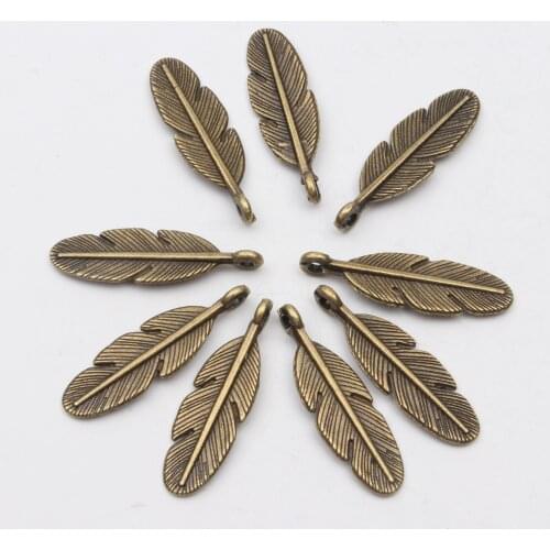 50pcs Antique Bronze Gold Feather Shape Coherer Charms Pendants Alloy For Jewelry Making Necklace Chains Wholesale