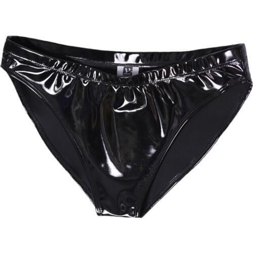 Plus Size PVC Latex Shiny HIgh Waist G-string Panties Micro Thong Erotic Lingerie PU Smooth Briefs Thongs Stage Wear Gay Wear F
