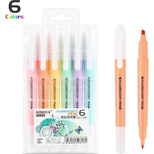 6pcs/set Double Head Highlighter Cute Candy Color Pen Fluorescent Marker Pens Scrapbooking Journal Card Making Pens