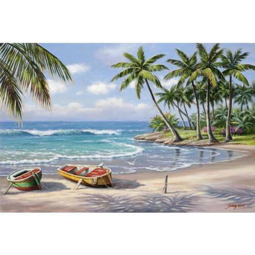 Hand Painted contemporary art coastal landscapes palm tree Oil painting canvas Tropical Bay wall decor High quality