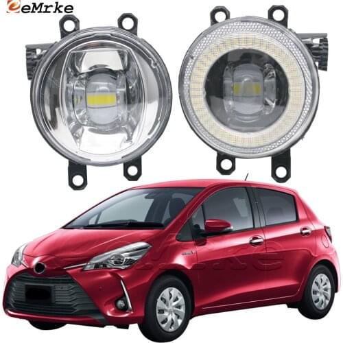 EEMRKE for Toyota Vitz Yaris 3D 5D XP13 2018 2019 2in1 LED Angel Eye Daytime Running Lights DRL + Cut-Line Lens Fog Lights