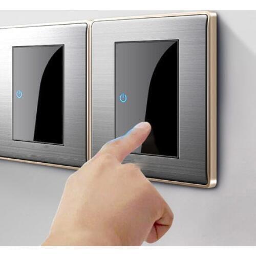 86 type LED random point USB switch mirror acrylic household stainless steel brushed panel 4 Gang 2 Way switch Socket German