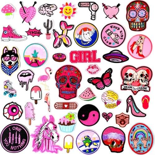 Cake Popsicle Horse Bird Iron on Patch for Clothing Embroidered Sewing Applique Woven Badge Sew On Patches PINK GIRL